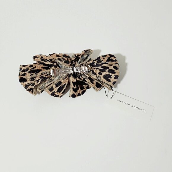 NWT Loeffler Randall leopard print ruched satin-like barrette hair clip - Picture 7 of 10